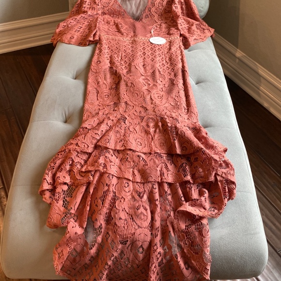 Brand new Lace mauve high low spring dress perfect for a spring wedding - Picture 3 of 5